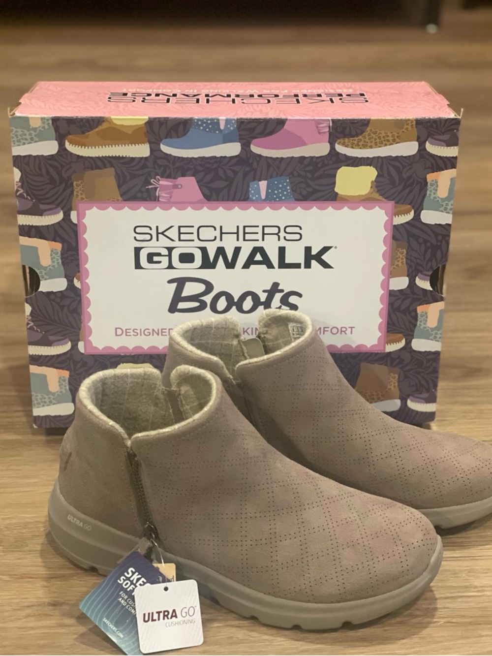 Skechers Taupe Slip-On Ankle Boots with Side Zip NWT